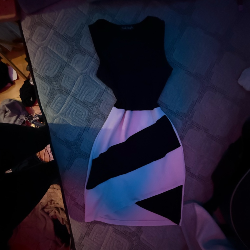 French Atmosphere Black and White Geometric Mini Dress